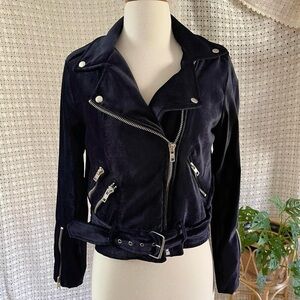 NWT Walter Baker Black Faux Suede Velvet Motorcycle Jacket Size Medium Biker
